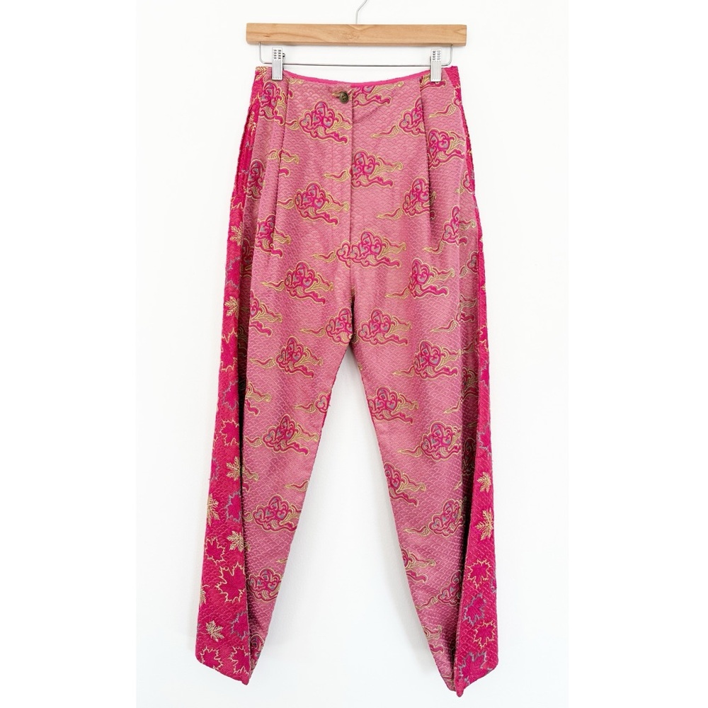 Manish Arora || Jacquard Brocade Embroidered Snap Ankle Trousers Pants Pink 36‎